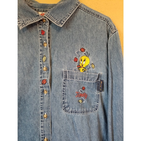 Warner Bros. Tops - (3 for $20) Looney tunes vintage tweety denim button up